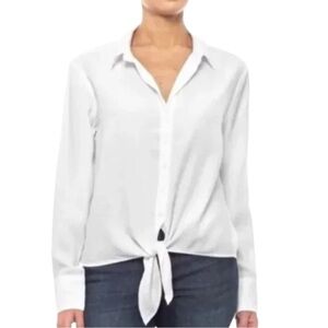 Anthropologie Cloth & Stone White Tie Front Button Down Shirt Tencel Lyocell S